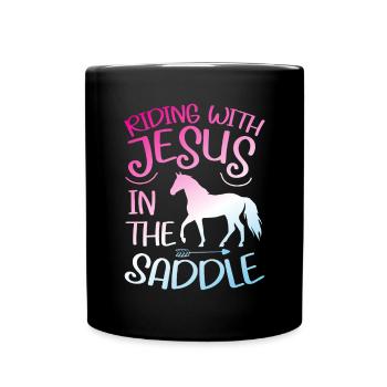 Jesus and Horses Riding Riding - Full Colour Mug - black - Front