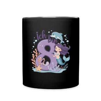 8th Birthday Girl 8 Years Mermaid Party - Full Colour Mug - black - Front