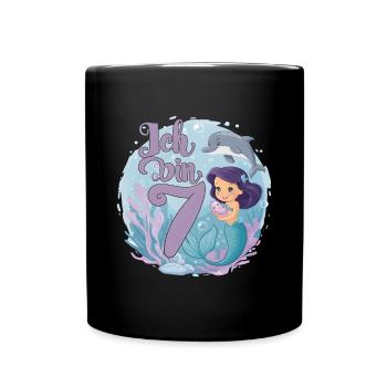7th Birthday Girl 7 Years Mermaid Party - Full Colour Mug - black - Front