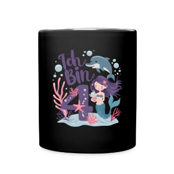 4th Birthday Girl 4 Years Mermaid Party - Full Colour Mug - black - Front