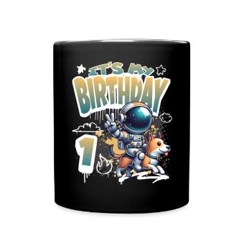Astronaute 1er anniversaire Chien de l'espace drôle - Mug uni - noir - Devant