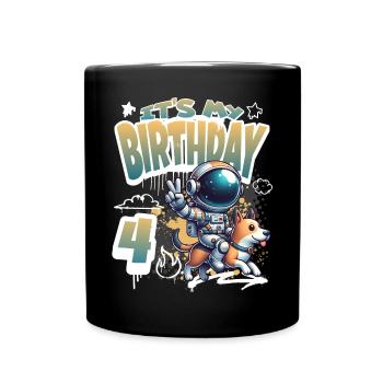 Astronaute 4e anniversaire Chien de l'espace drôle - Mug uni - noir - Devant