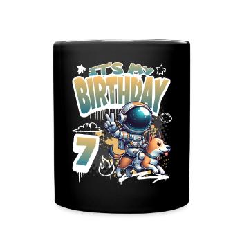 Astronaute 7e anniversaire Chien de l'espace drôle - Mug uni - noir - Devant