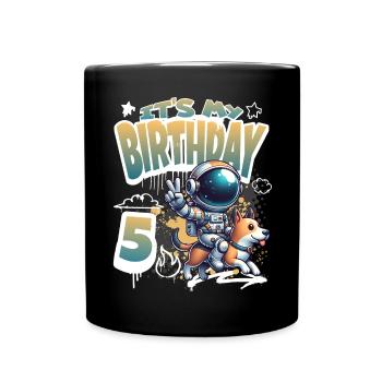 Astronaute 5e anniversaire Chien de l'espace drôle - Mug uni - noir - Devant