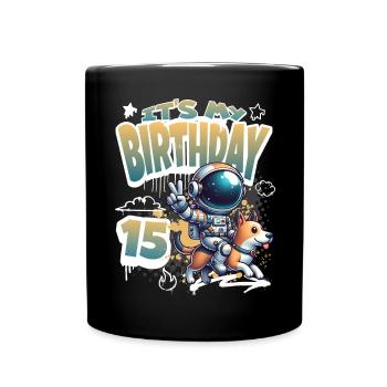 Astronaute 15e anniversaire Chien de l'espace drôle - Mug uni - noir - Devant