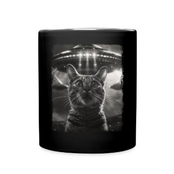 Tabby Katze UFO Alien Außerirdischer Selfie - Tasse einfarbig - Schwarz - Vorne