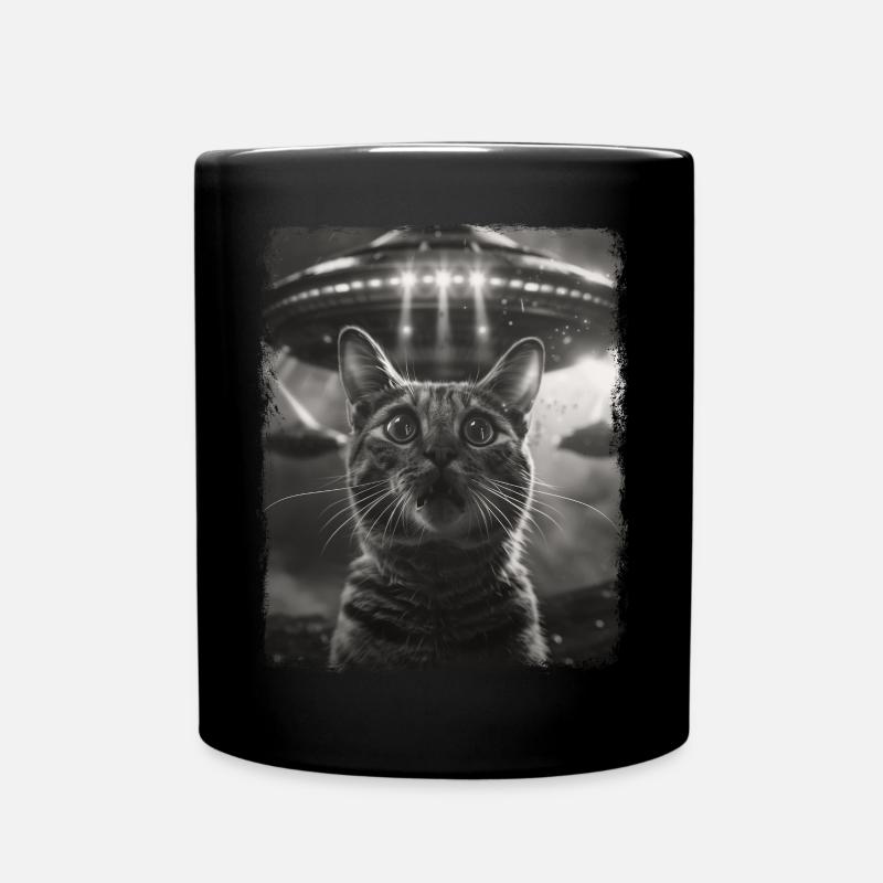 Tabby Katze UFO Alien Außerirdischer Selfie - Tasse einfarbig - Schwarz