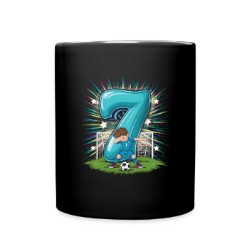 7. Geburtstag 7 Jahre Fußball Fußballspieler - Tasse einfarbig - Schwarz - Vorne