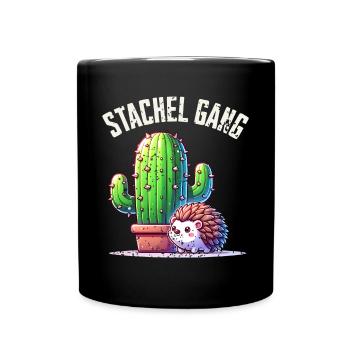 Stachel Gang Igel Kaktus - Tasse einfarbig - Schwarz - Vorne
