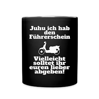 Ich habe den Mofaführerschein - Tasse einfarbig - Schwarz - Vorne