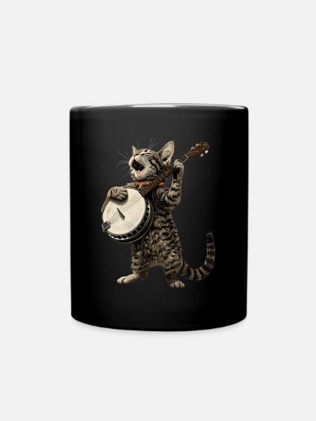 American Shorthair Katze Bluegrass Banjo Spieler - Tasse einfarbig - Schwarz