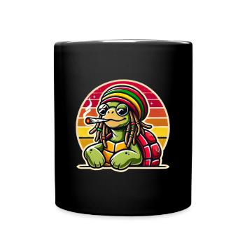 Tortue cool avec chapeau rasta et joint - Mug uni - noir - Devant