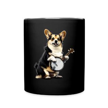 Pembroke Corgi Dog Bluegrass Banjo Player - Full Colour Mug - black - Front