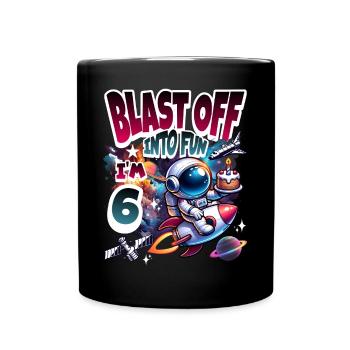 Astronaut 6. Geburtstag Weltall - Tasse einfarbig - Schwarz - Vorne