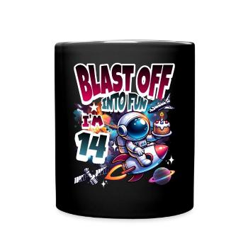 Astronaut 14th Birthday Space - Full Colour Mug - black - Front