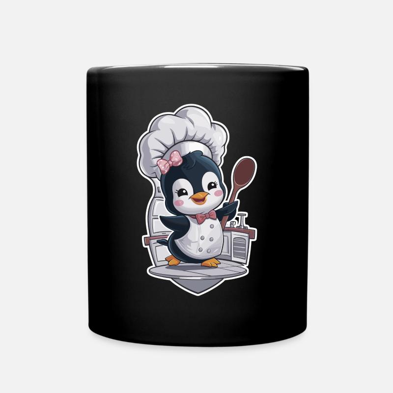 Pinguin Chefkoch mit Kochmütze und Löffel - Tasse einfarbig - Schwarz