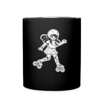 patin à roulettes fille dessin animé - Mug uni - noir - Devant