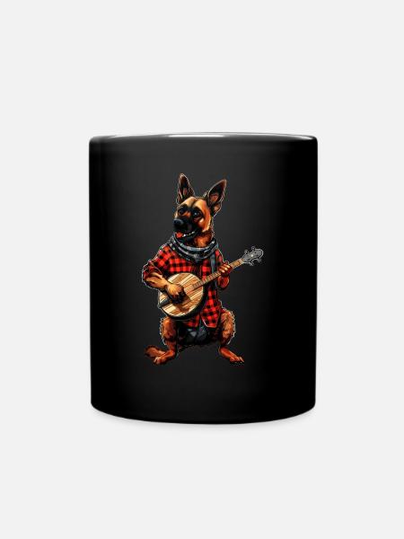 Belgian Malinois Dog Bluegrass Banjo Player - Full Colour Mug - black