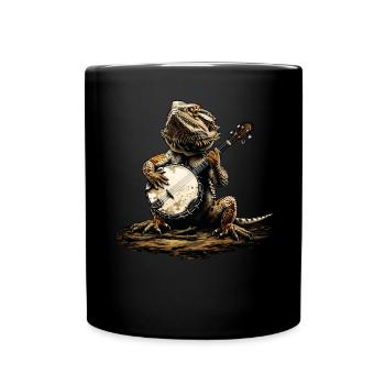 Bearded Dragon Lizard Bluegrass Banjo Player - Full Colour Mug - black - Front