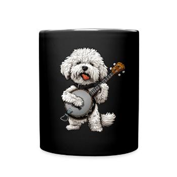 Bichon frisé chien joueur de banjo bluegrass - Mug uni - noir - Devant