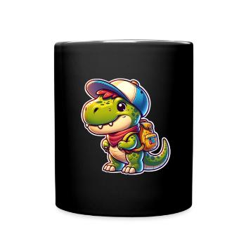 Dinosaurier Schule Einschulung Dino T Rex - Tasse einfarbig - Schwarz - Vorne