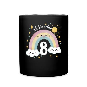 8. Geburtstag Geburtstagsshirt Regenbogen Wolke - Tasse einfarbig - Schwarz - Vorne