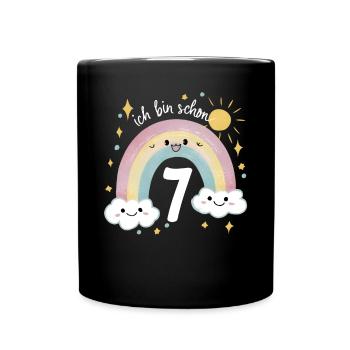 7th Birthday Shirt Rainbow Cloud - Full Colour Mug - black - Front