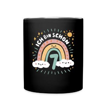 7th Birthday Shirt Rainbow Cloud - Full Colour Mug - black - Front