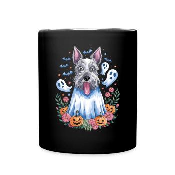 Cute Dog In Halloween Ghost Costume With - Full Colour Mug - black - Front
