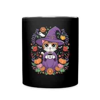 Sort d'Halloween de sorcière de chaton - Mug uni - noir - Devant