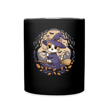 Cute cat as a witch for Halloween - Full Colour Mug - black - Front
