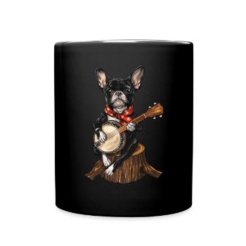 Boston Terrier Chien Joueur de Banjo Bluegrass - Mug uni - noir - Devant