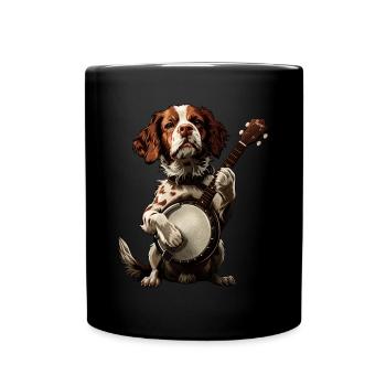 Brittany Spaniel Chien Joueur de Banjo Bluegrass - Mug uni - noir - Devant