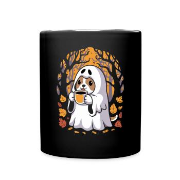 Süßer Halloween-Geist im Herbstwald - Tasse einfarbig - Schwarz - Vorne