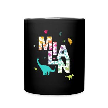 MILAN - Schöner Jungen Name mit Dinosaurier - Tasse einfarbig - Schwarz - Vorne