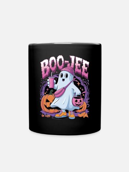 Boo-Jee Halloween Geist mit Kürbissen und Getränk - Tasse einfarbig - Schwarz