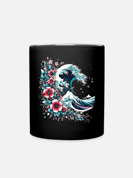 grosse vague de fleurs au large de Kanagawa - Mug uni - noir