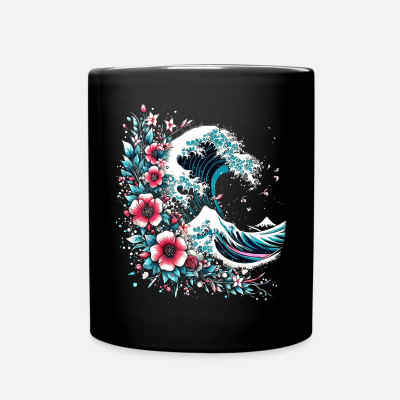 grosse vague de fleurs au large de Kanagawa - Mug uni - noir