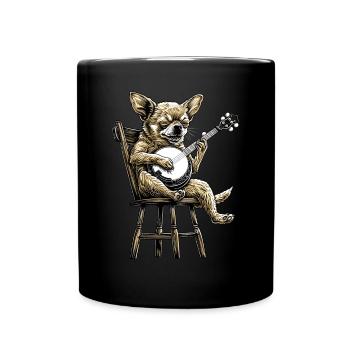 Chihuahua Hund Bluegrass Banjo Spieler - Tasse einfarbig - Schwarz - Vorne