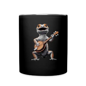 Gecko à crête Lézard Joueur de banjo Bluegrass - Mug uni - noir - Devant