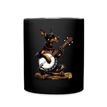 Doberman Chien Joueur de Banjo Bluegrass - Mug uni - noir - Devant