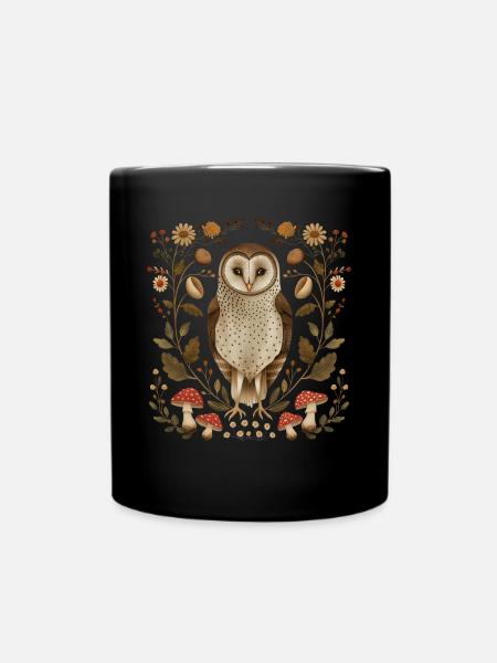 Cottagecore Ästhetische Eule Pilz Floral Vintage G - Tasse einfarbig - Schwarz