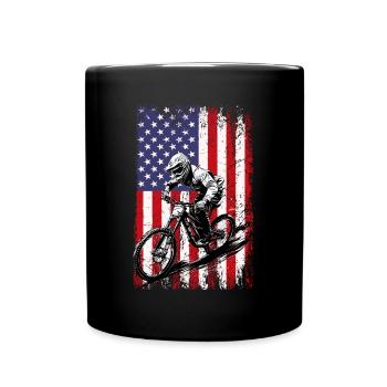 MTB biker American flag, Mountain Bike - Tasse einfarbig - Schwarz - Vorne