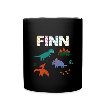FINN - Schöner Jungen Name mit Dinosaurier - Tasse einfarbig - Schwarz - Vorne