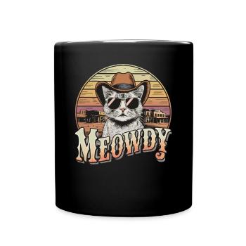 Coole Vintage Cowboy Katze mit Sonnenbrille Miau - Tasse einfarbig - Schwarz - Vorne