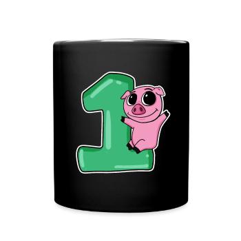 1 an - inscription à l’école - motif cochon - Mug uni - noir - Devant