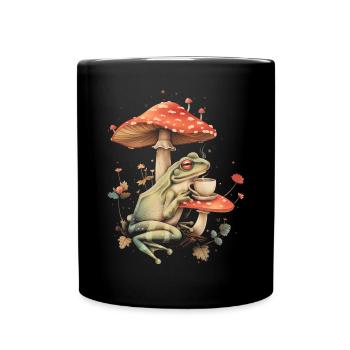 Cottagecore Esthétique Grenouille Café Champignon Witchy F - Mug uni - noir - Devant