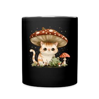 Cottagecore Esthétique Kawaii Chat Grenouille Champignon W - Mug uni - noir - Devant