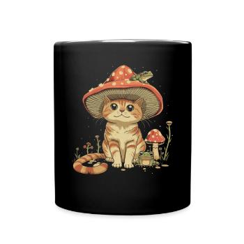 Cottagecore Ästhetische Tabby Katze Frosch Pilz Wi - Tasse einfarbig - Schwarz - Vorne