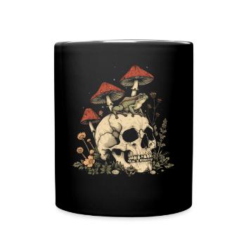 Cottagecore Aesthetic Frog Skull Mushroom Wit - Full Colour Mug - black - Front